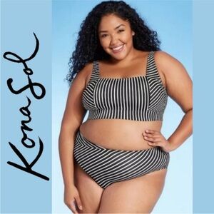 Kona Sol Black and White Striped Bikini Top